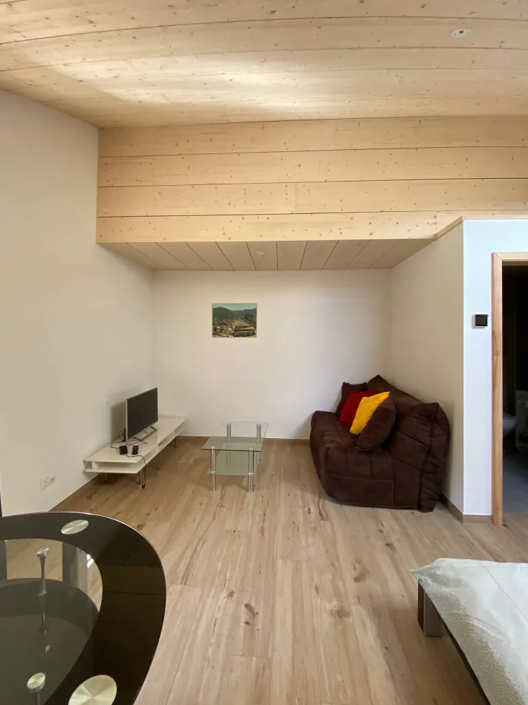 Coin salon avec télévision et fauteuil